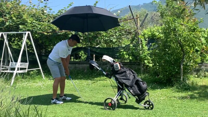 Golf Umbrella Tested in the Backyard