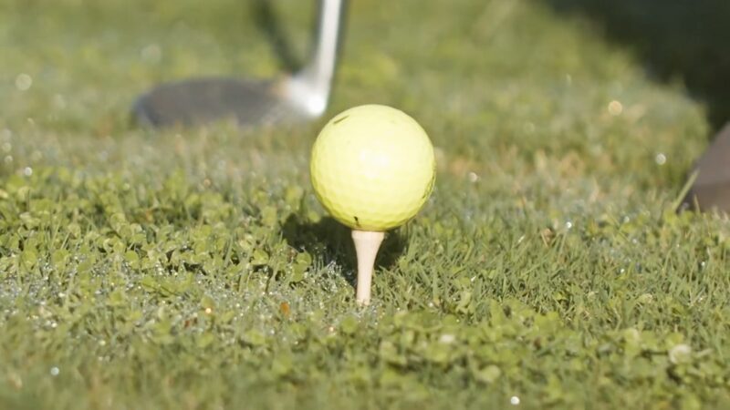 Close-Up Shot of A Yellow Golf Ball on A Wooden Golf Tee